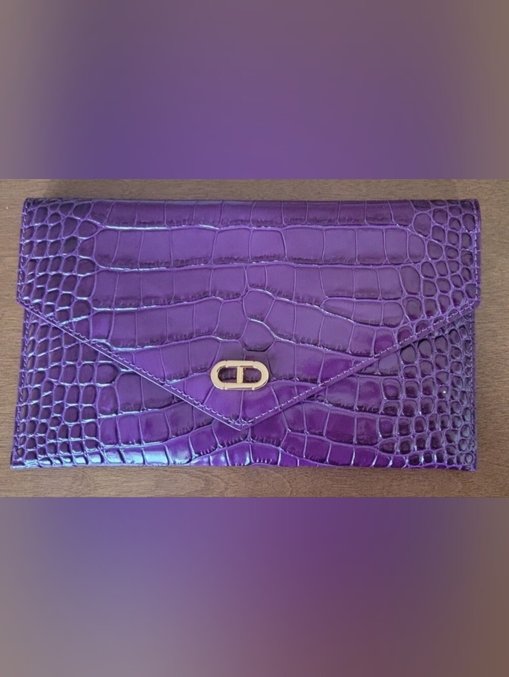 Croc-Embossed Purple Envelope Clutch with Gold Accent NWOT
